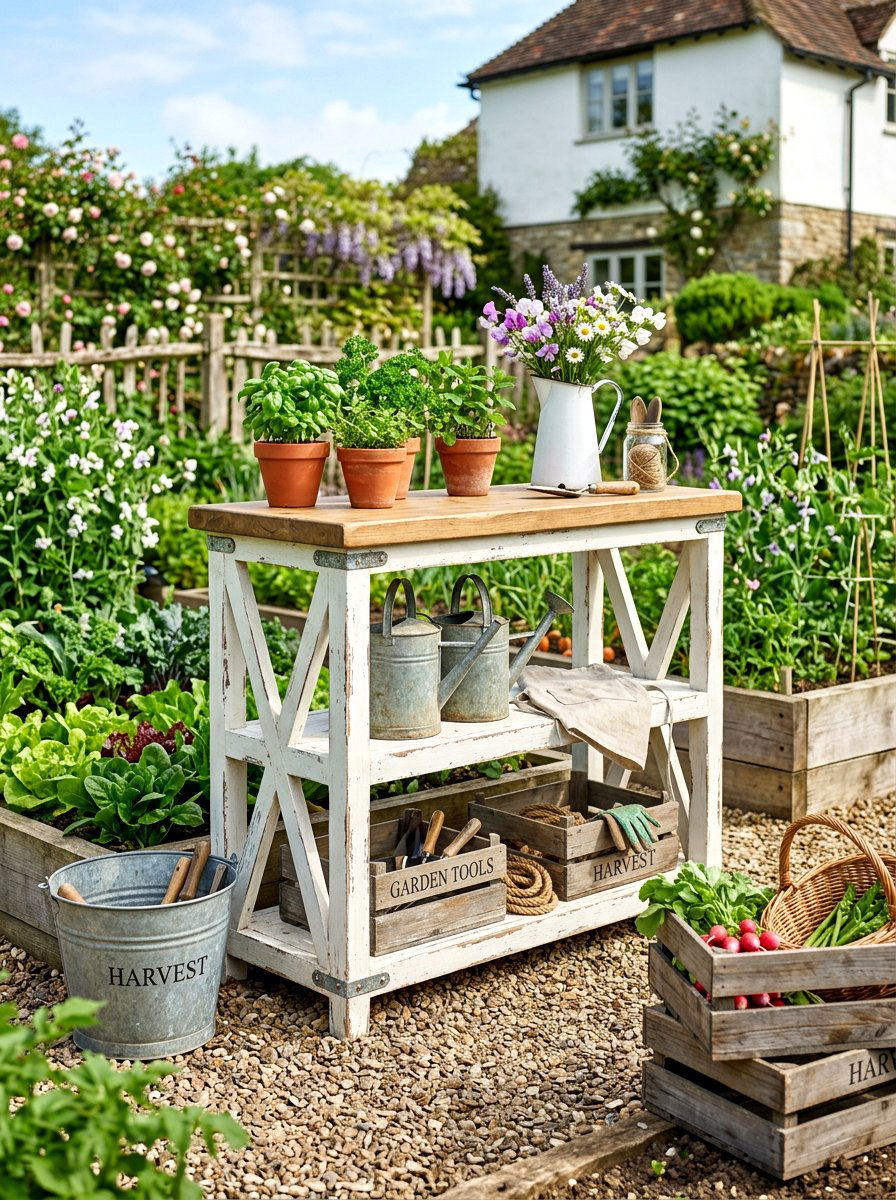 Farmhouse Style Garden Server - 30 outdoor sideboard ideas