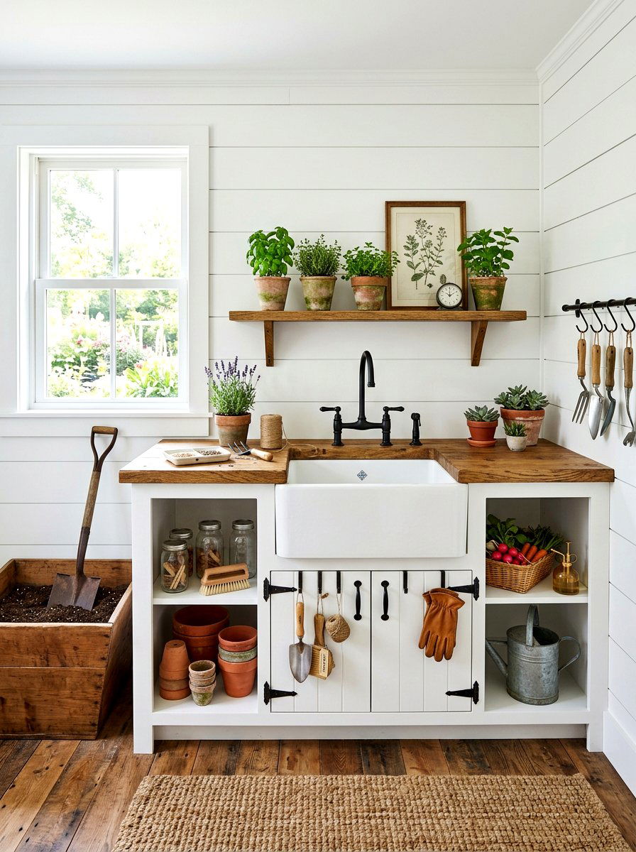 Farmhouse Style Gardening Station - 30 potting shed decor ideas