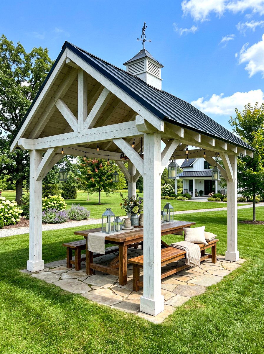 Farmhouse Style Gazebo - 30 cozy gazebo ideas