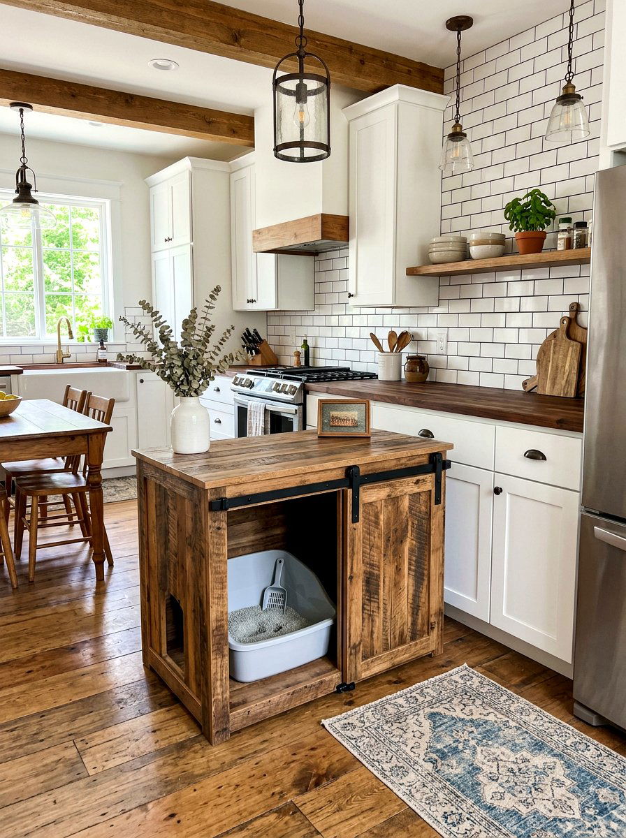 Farmhouse Style Litter Box Cabinet - 30 litter box enclosure ideas