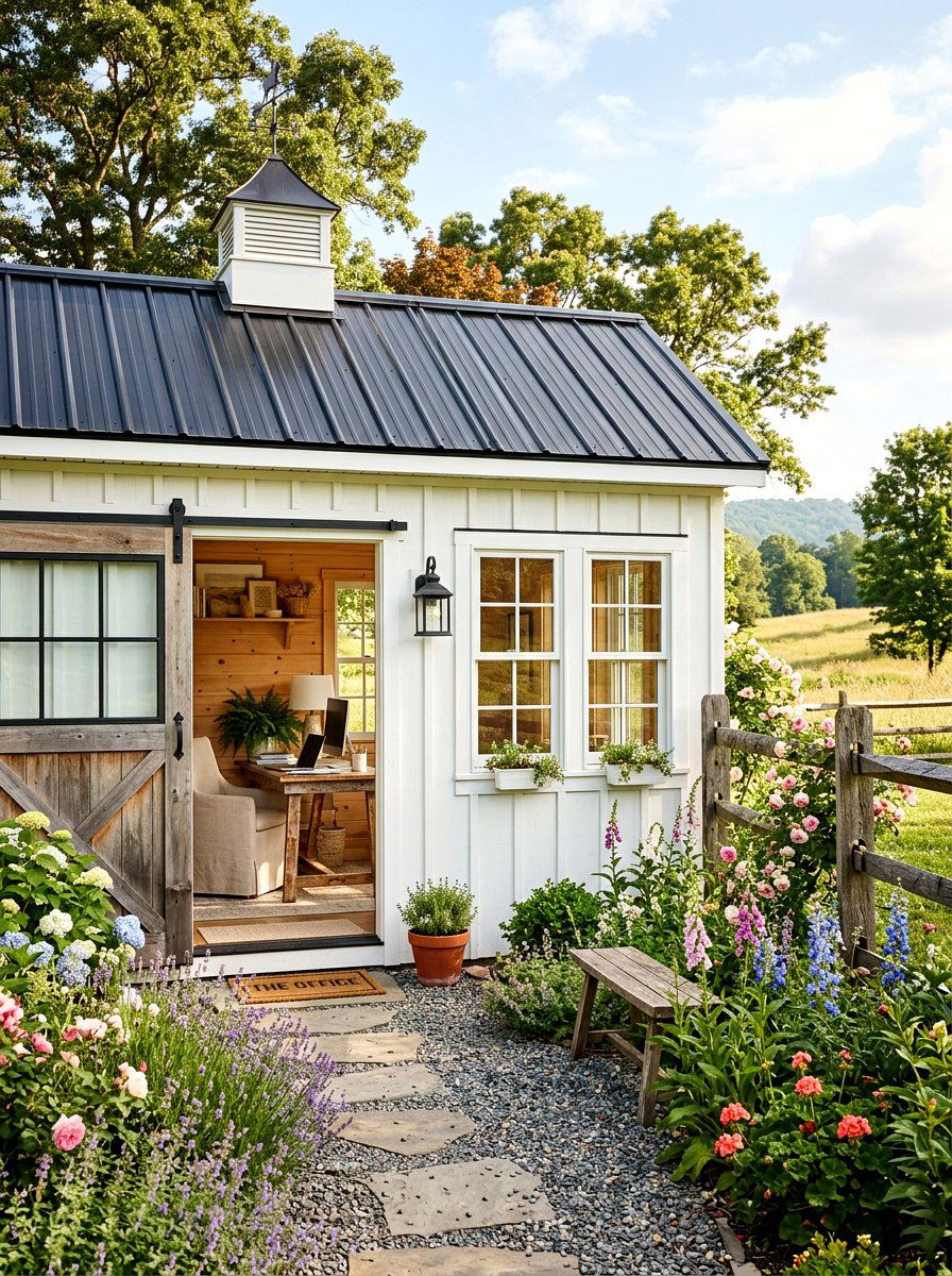 Farmhouse Style Office Shed - 30 office shed garden ideas