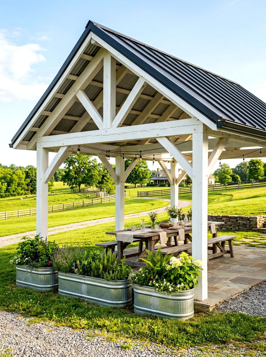 Farmhouse Style Pavilion - 30 outdoor retreat pavilion ideas