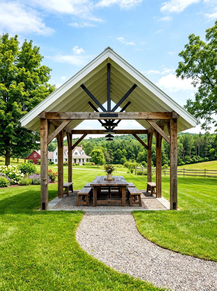 Farmhouse Style Pavilion - 30 backyard pavilion lounge ideas