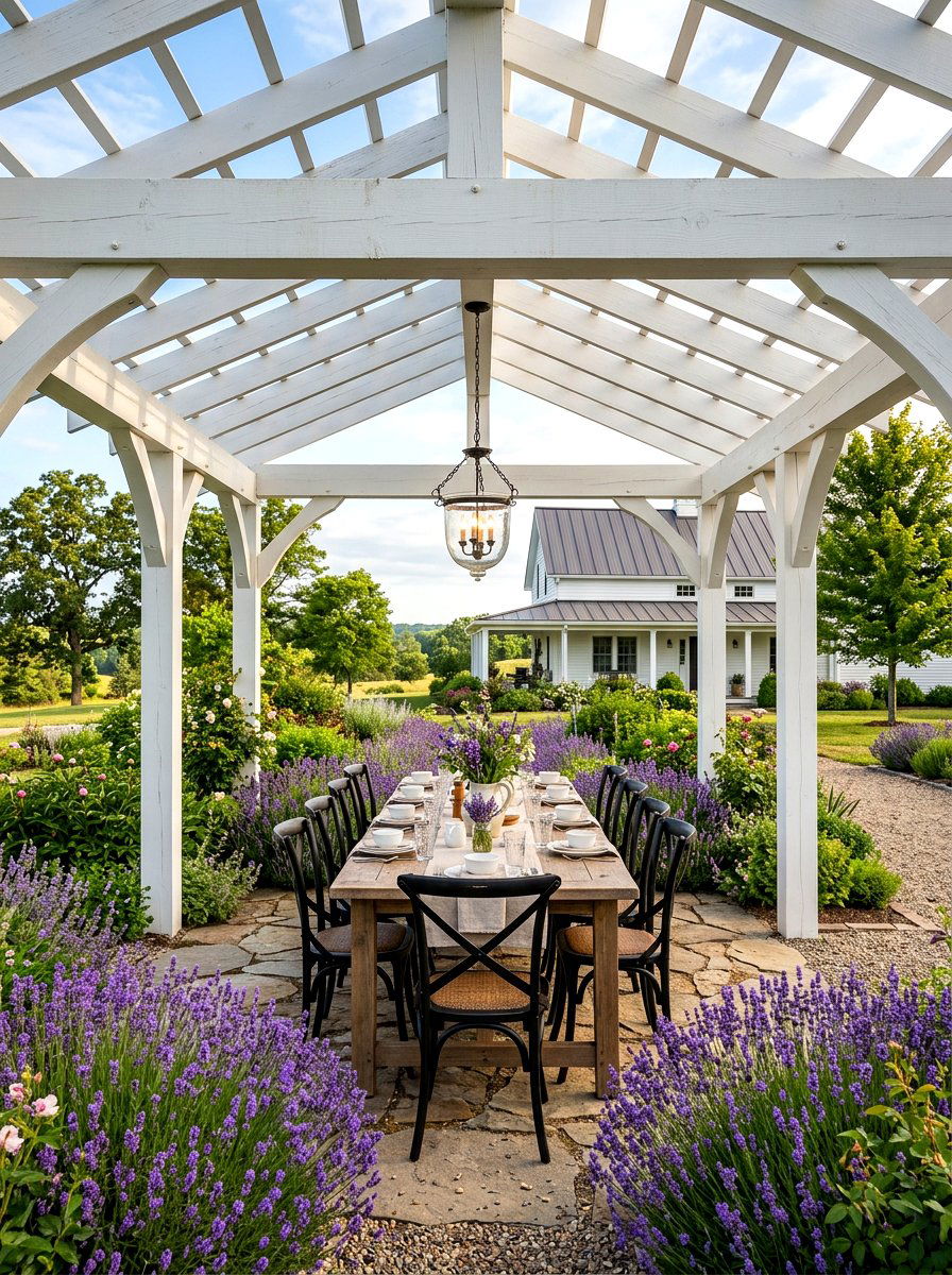 Farmhouse Style Pergola - 30 pergola dining backyard ideas