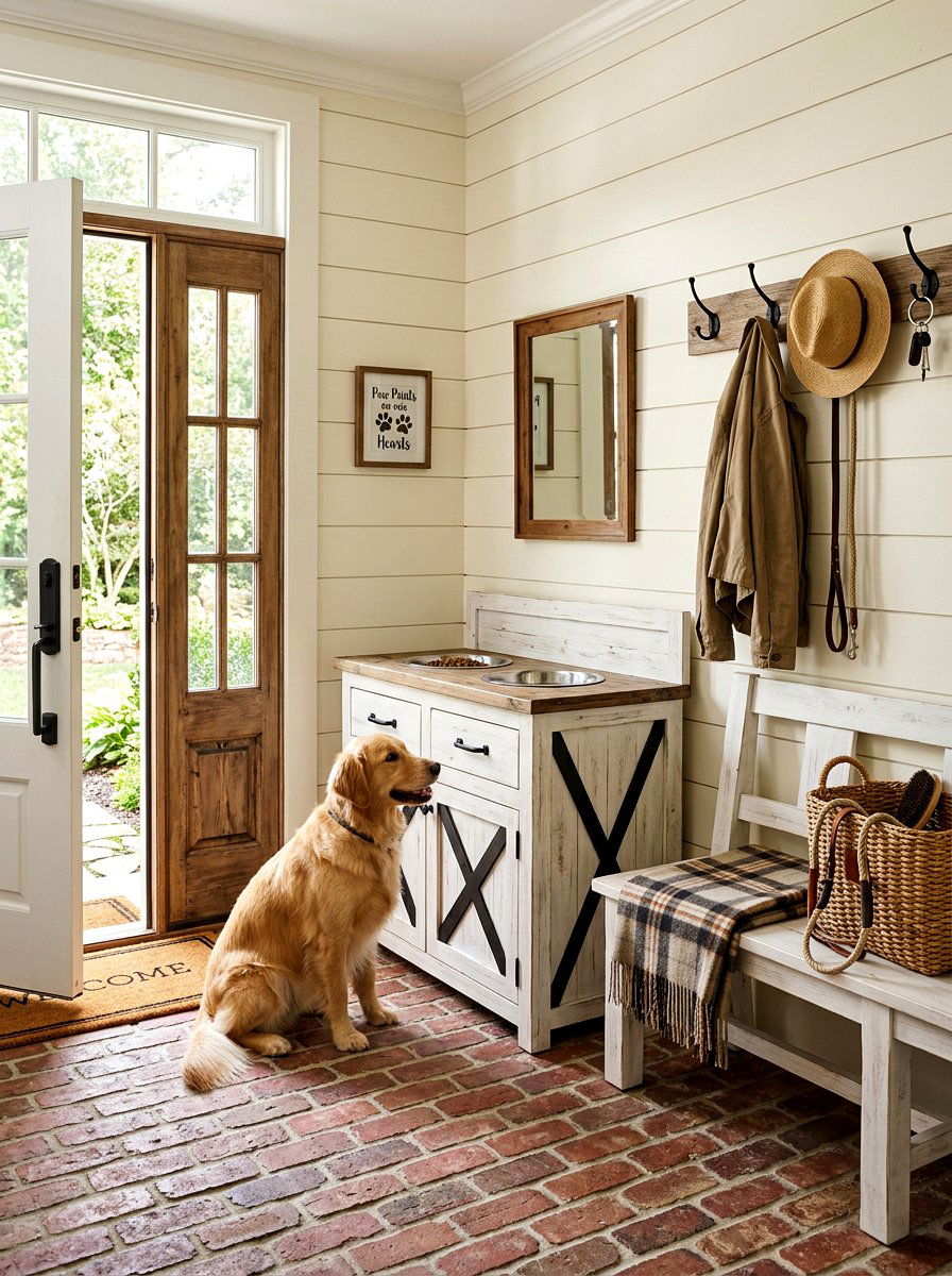 Farmhouse Style Pet Feeding Station - 30 pet feeding station ideas