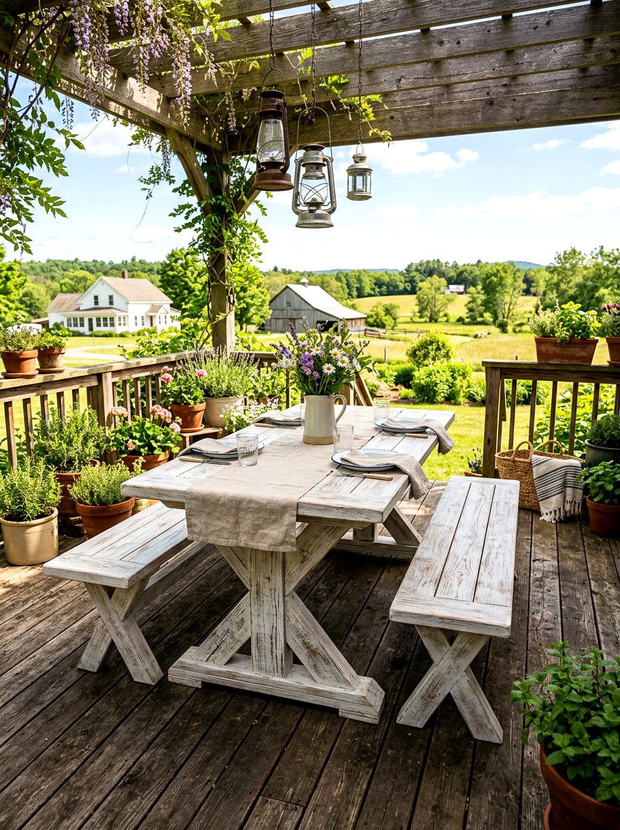 Farmhouse Style Picnic Table - 30 picnic table patio ideas