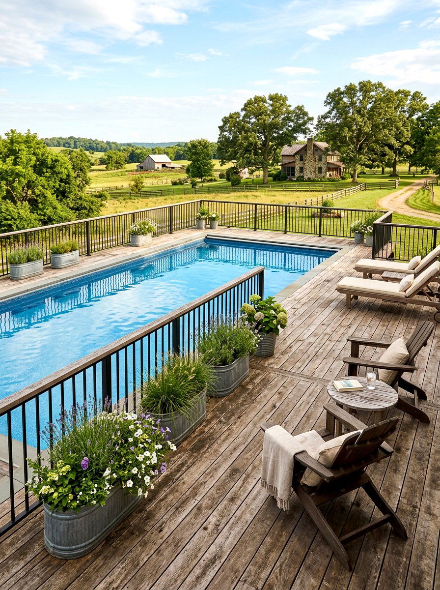 Farmhouse Style Pool Deck - 30 stock tank pool deck ideas