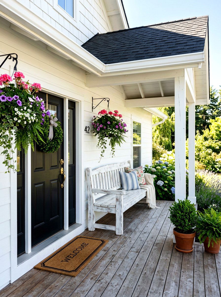 Farmhouse Style Porch Bench - 30 patio storage bench seating ideas