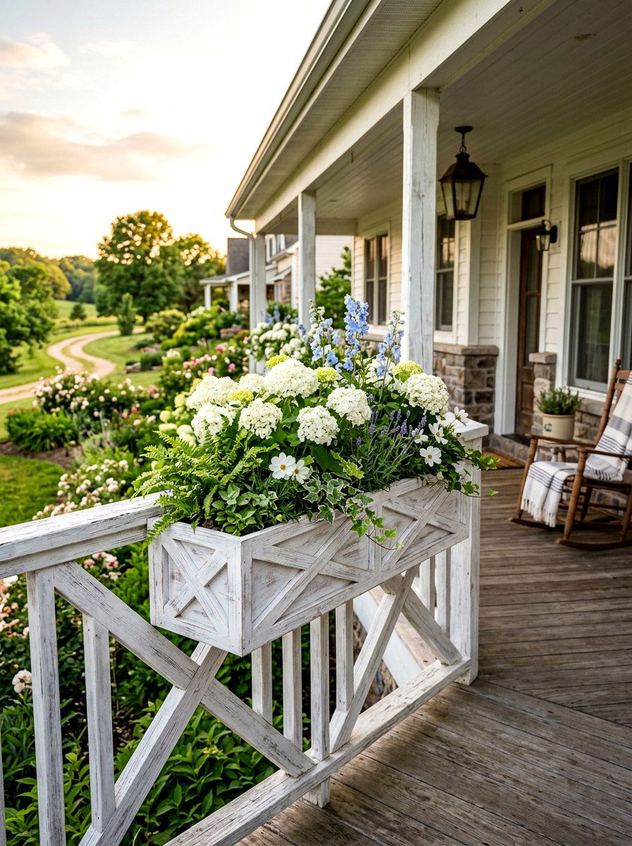 Farmhouse Style Railing Box - 30 flower box railing ideas
