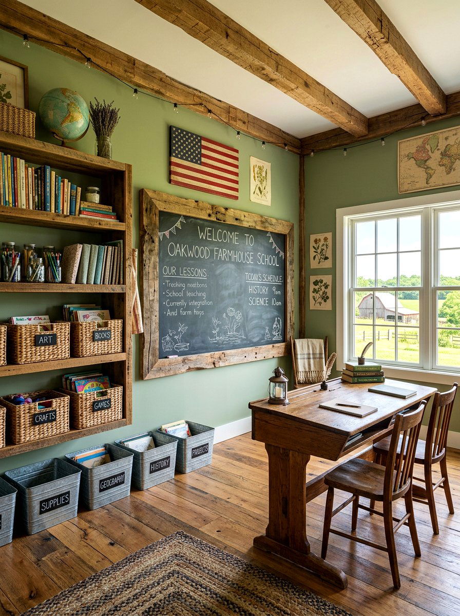 Farmhouse Style Schoolroom - 30 home schoolroom ideas