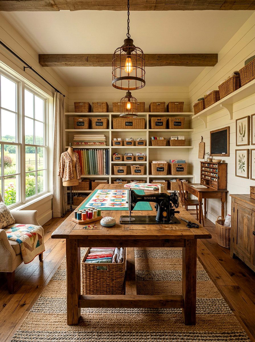 Farmhouse Style Sewing Room - 30 sewing room ideas