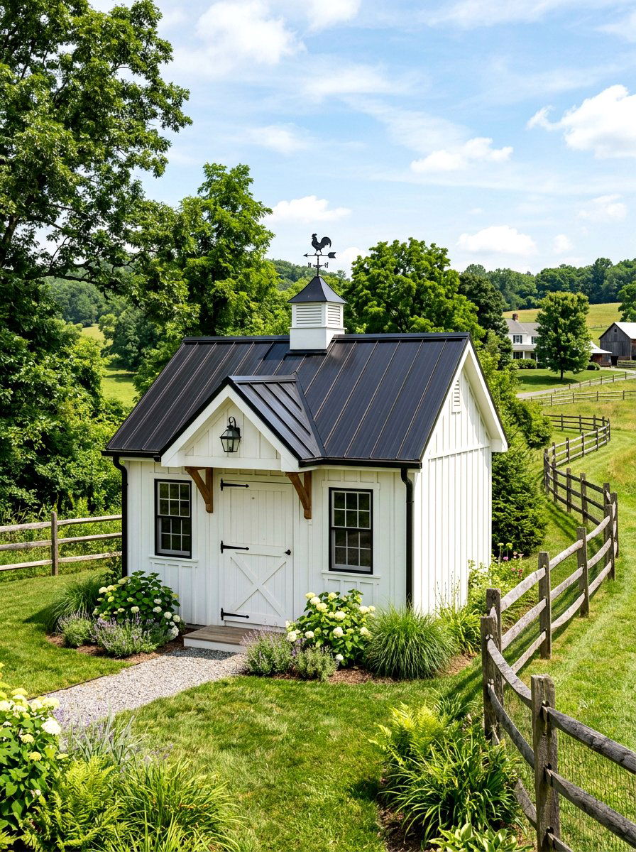 Farmhouse Style Shed - 30 outdoor storage shed ideas
