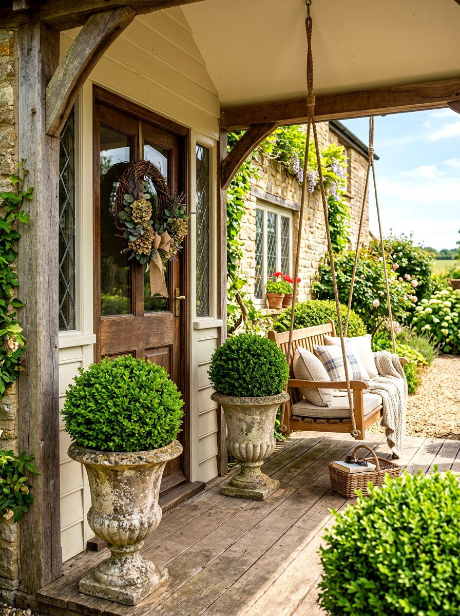 Farmhouse Style Topiary Urns - 30 topiary front porch ideas aesthetic
