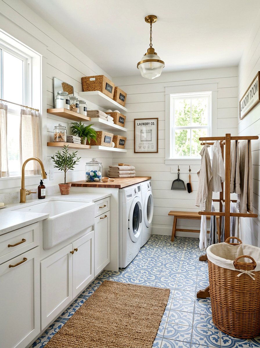Farmhouse Style Vacation Laundry Room - 30 vacation home vibe ideas