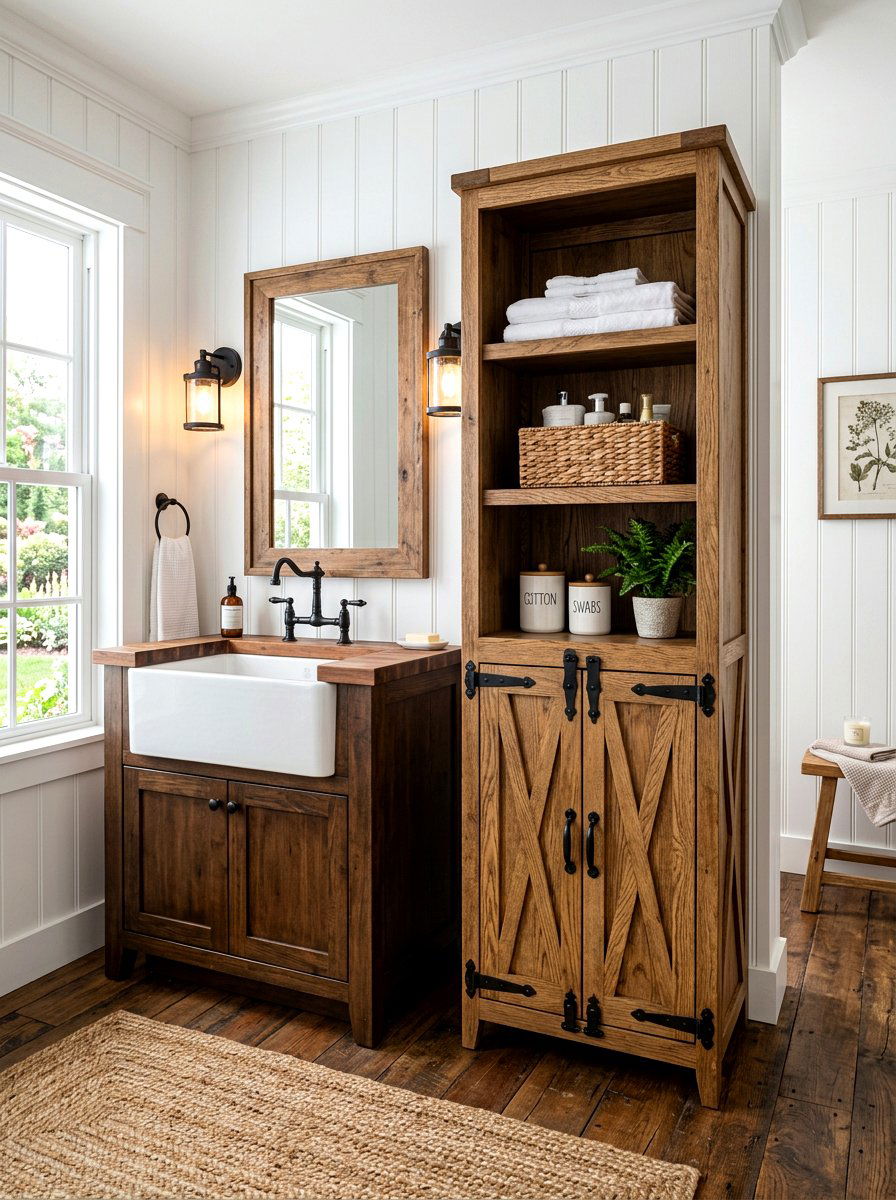Farmhouse Style Vanity Tower - 30 vanity tower storage ideas