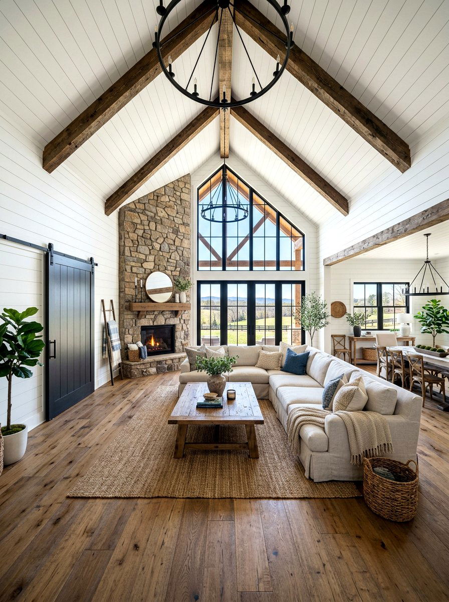 Farmhouse Style Vaulted Great Room - 30 vaulted great room ideas