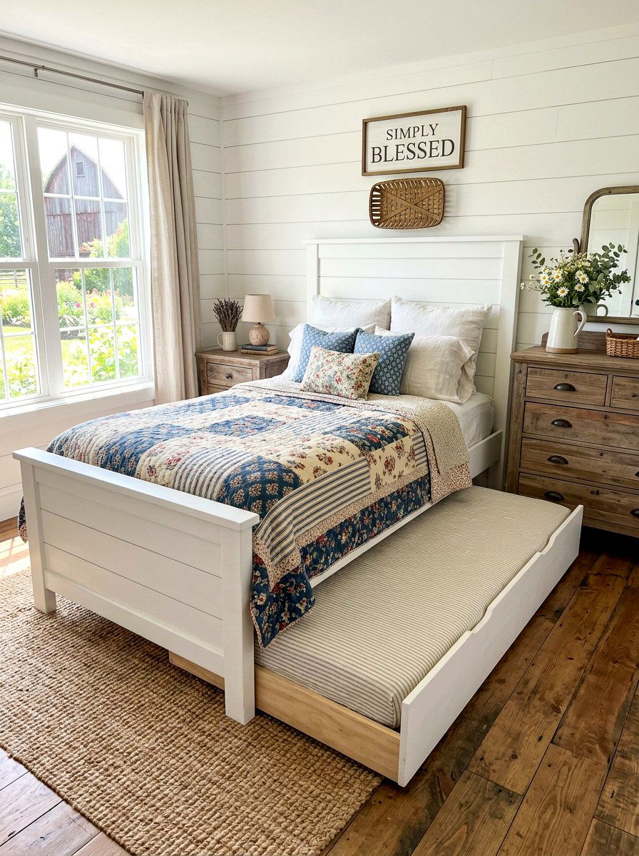 Farmhouse Style White Trundle Bed - 30 trundle bed ideas