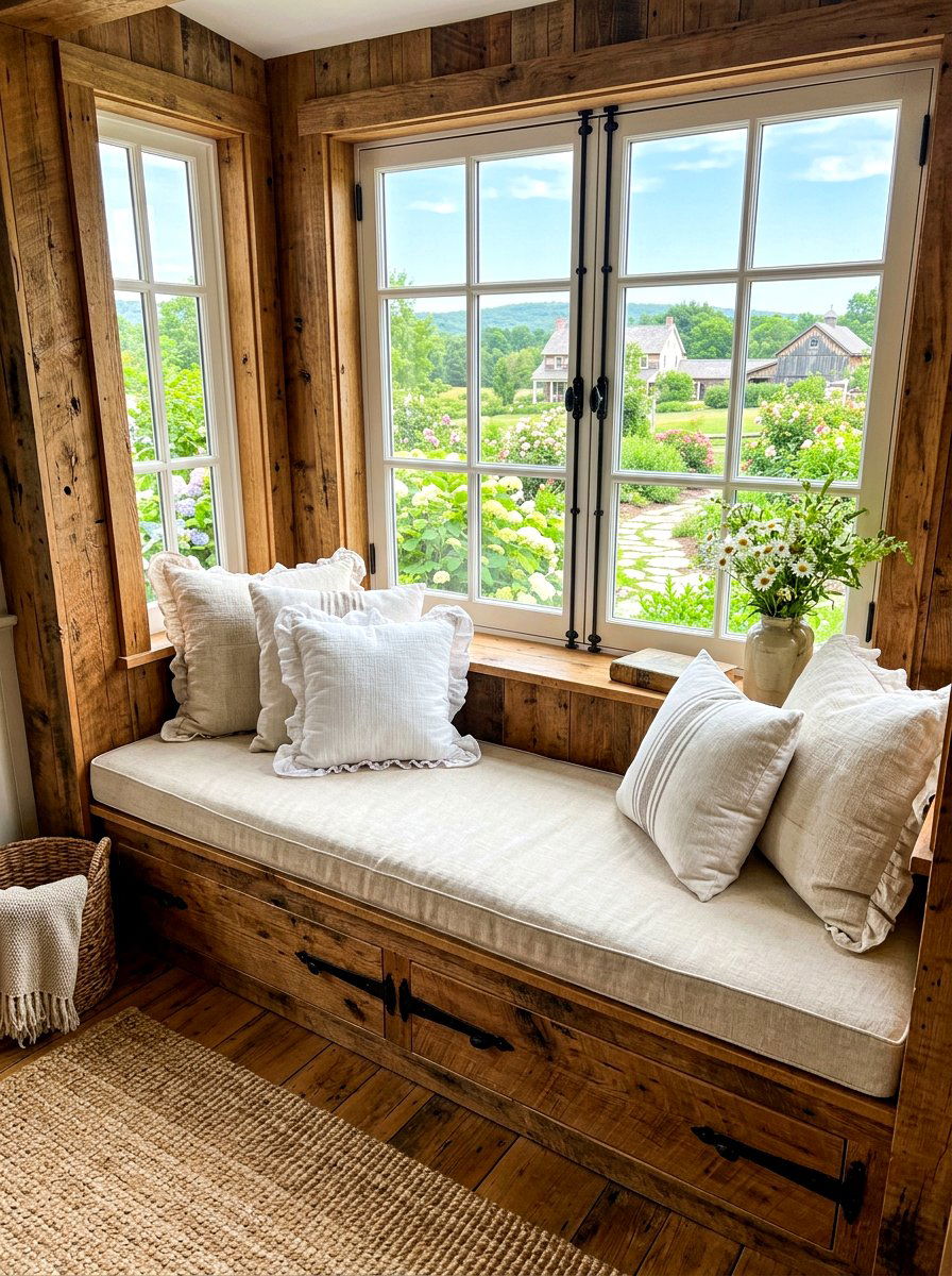 Farmhouse Style Window Seat - 30 window seat ideas