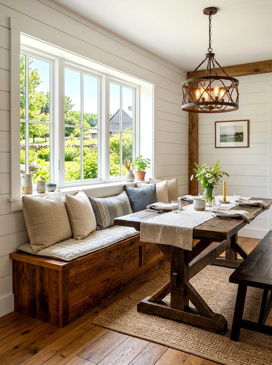 Farmhouse Style Window Seat - 30 breakfast window nook ideas