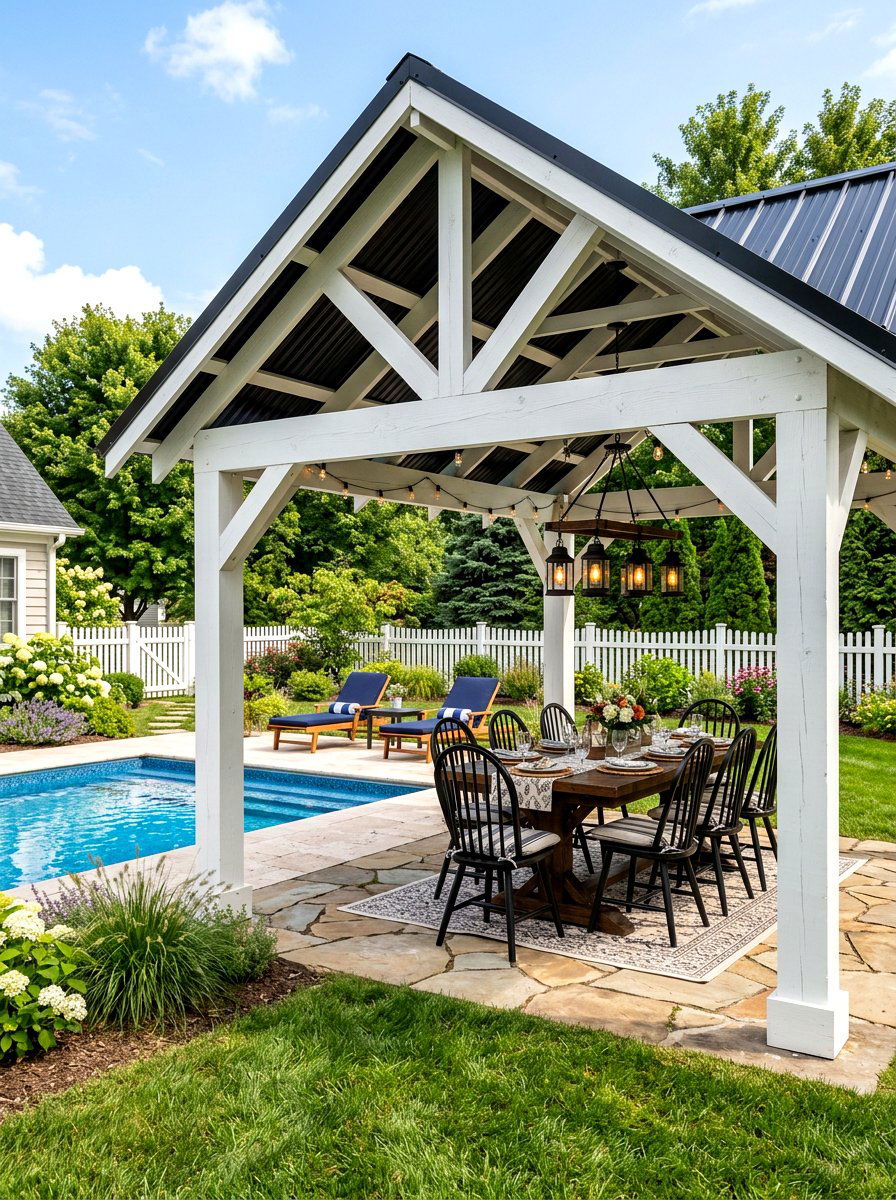 Farmhouse Style Wood Gazebo - 30 poolside gazebo ideas