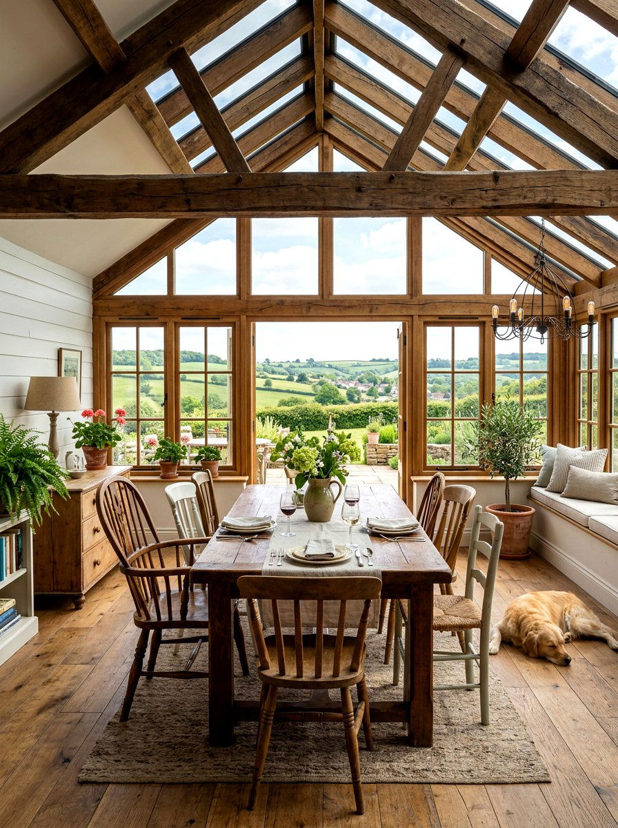Farmhouse Sunroom Dining - 30 indoor outdoor breakfast room ideas