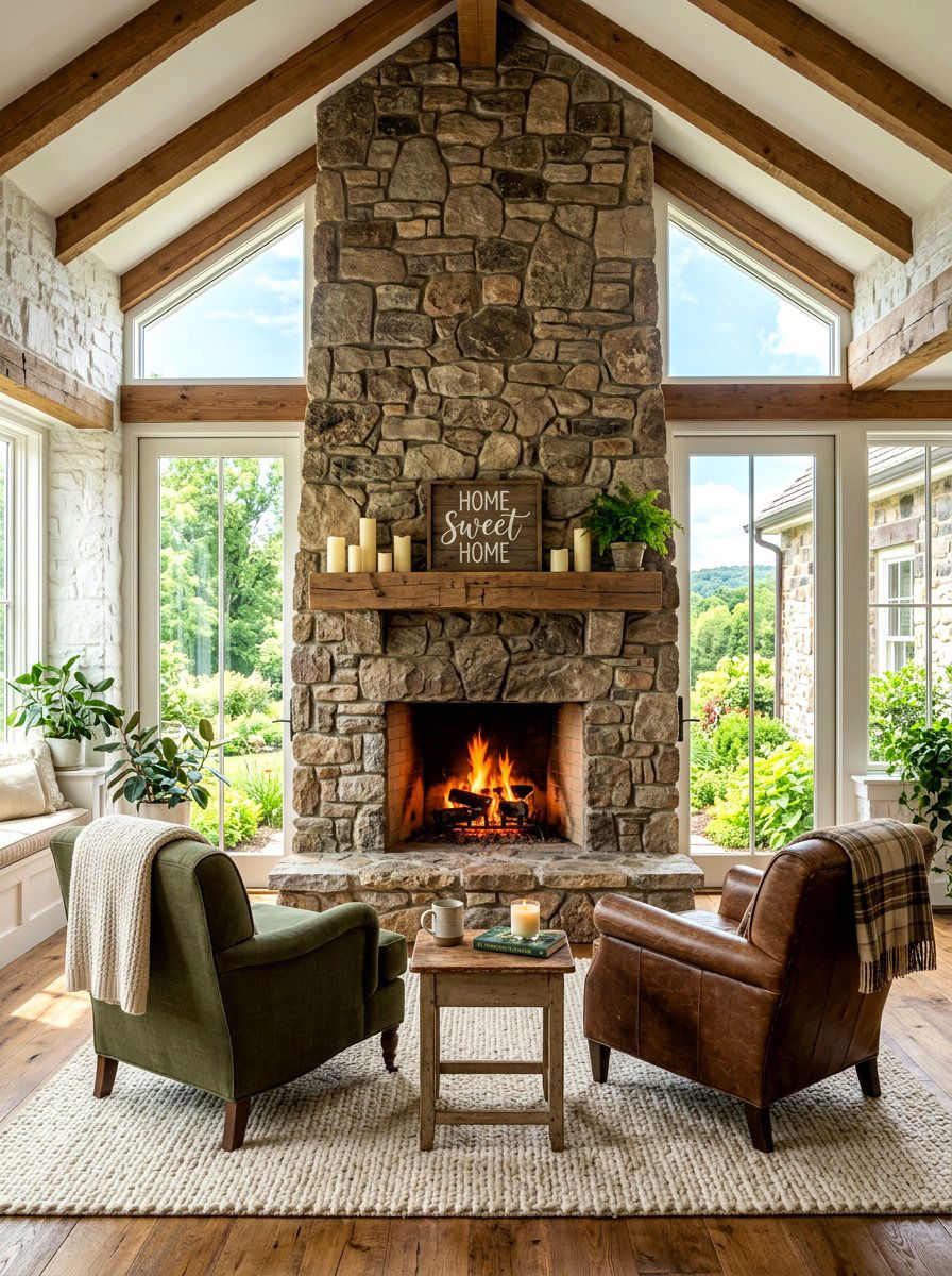 Farmhouse Sunroom Fireplace - 30 farmhouse sunroom ideas
