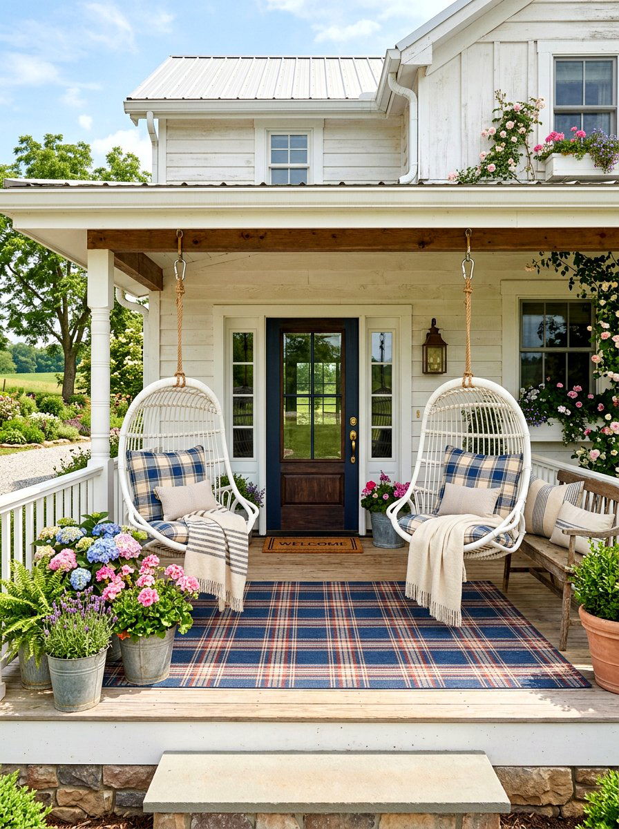 Farmhouse Swings Porch - 30 hanging chair patio ideas