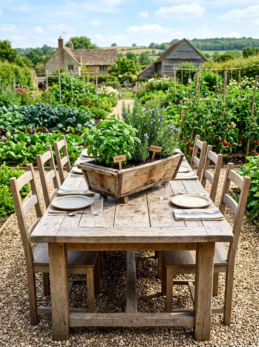 Farmhouse Table With Herb Planter - 30 farmhouse outdoor table ideas