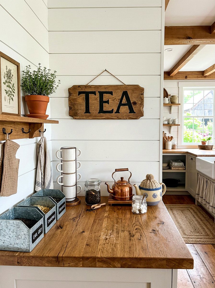 Farmhouse Tea Bar - 30 tea station ideas