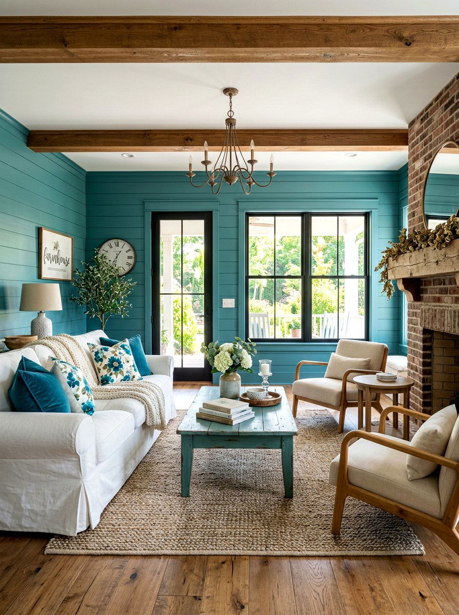 Farmhouse Teal Living Room - 30 teal living room ideas