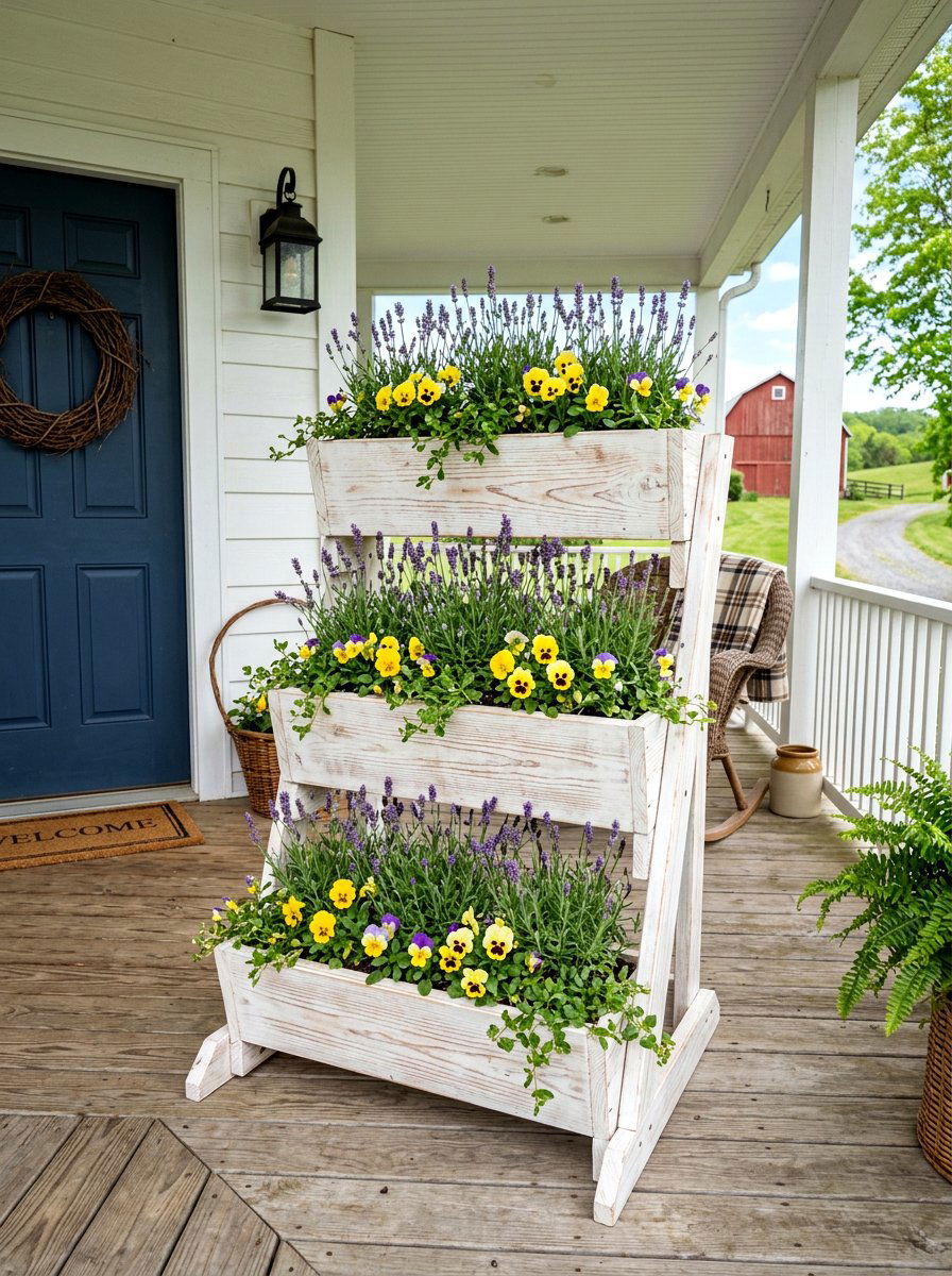 Farmhouse Tiered Vertical Planter Box - 30 vertical planter box ideas