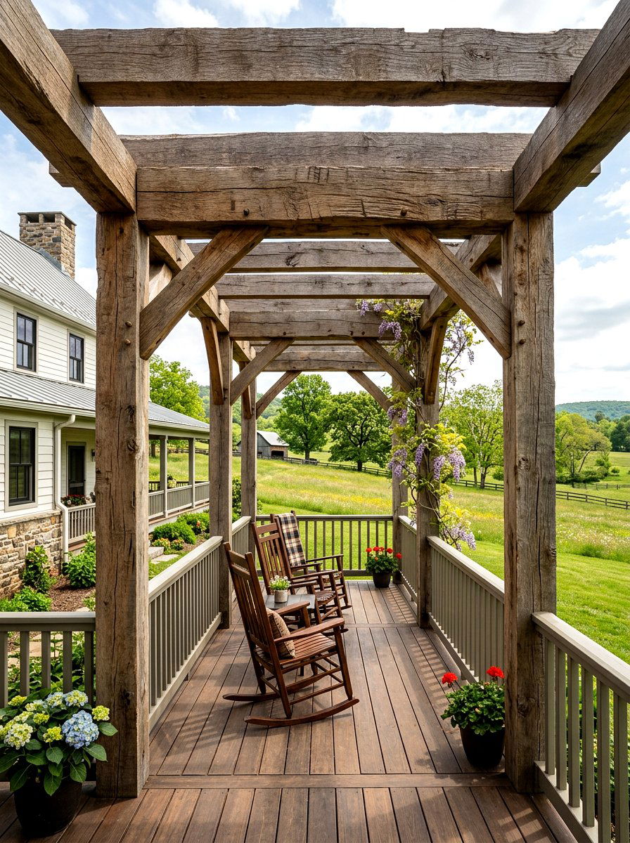 Farmhouse Timber Pergola - 30 garden pergola ideas