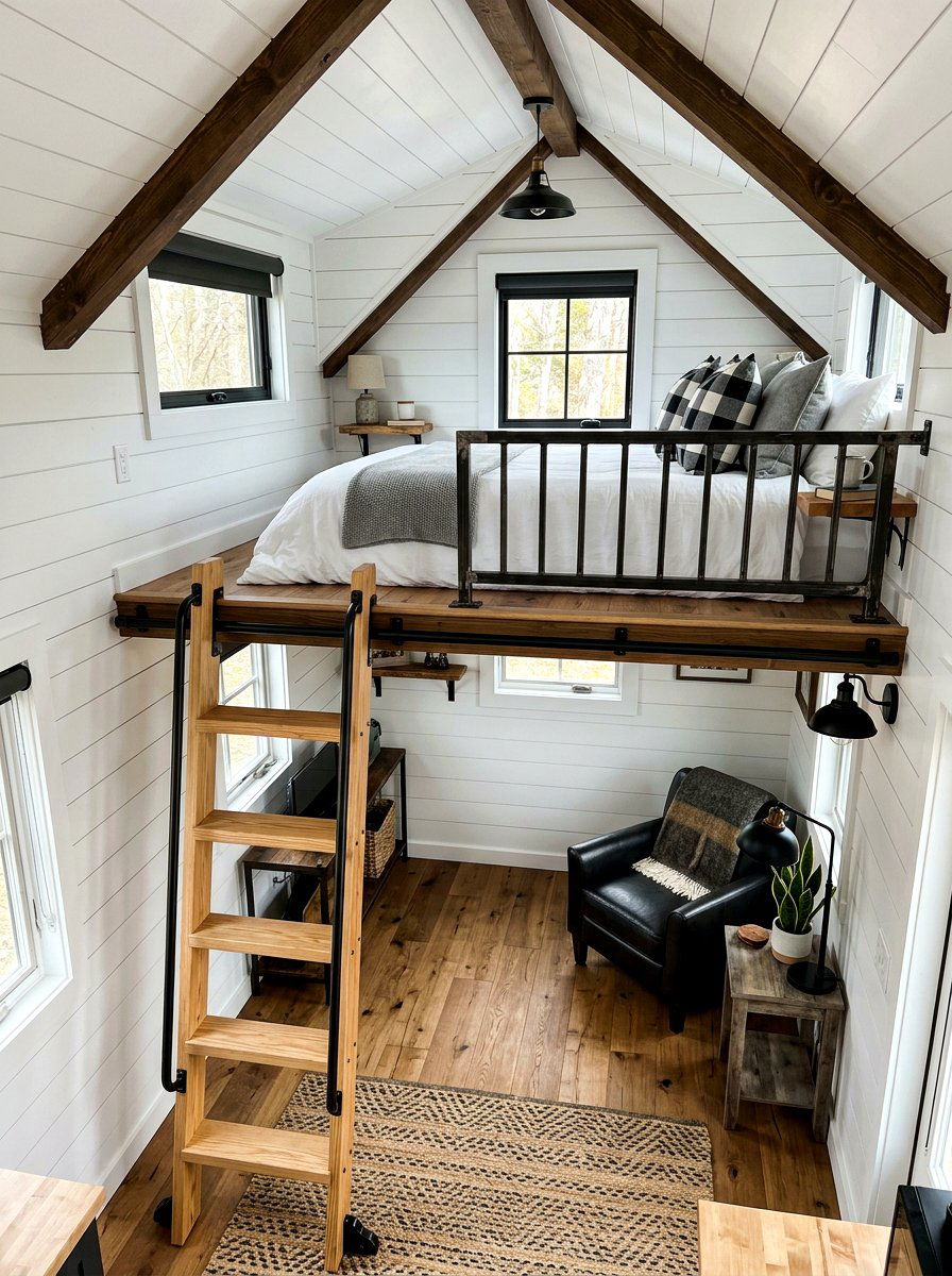 Farmhouse Tiny House Loft - 30 tiny house loft bed ideas
