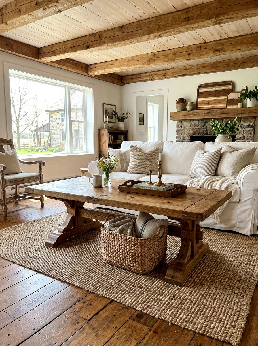 Farmhouse Trestle Coffee Table - 30 oversized coffee table ideas