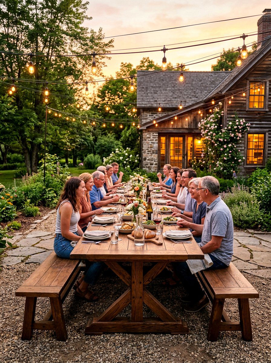 Farmhouse Trestle Table - 30 rustic backyard seating ideas