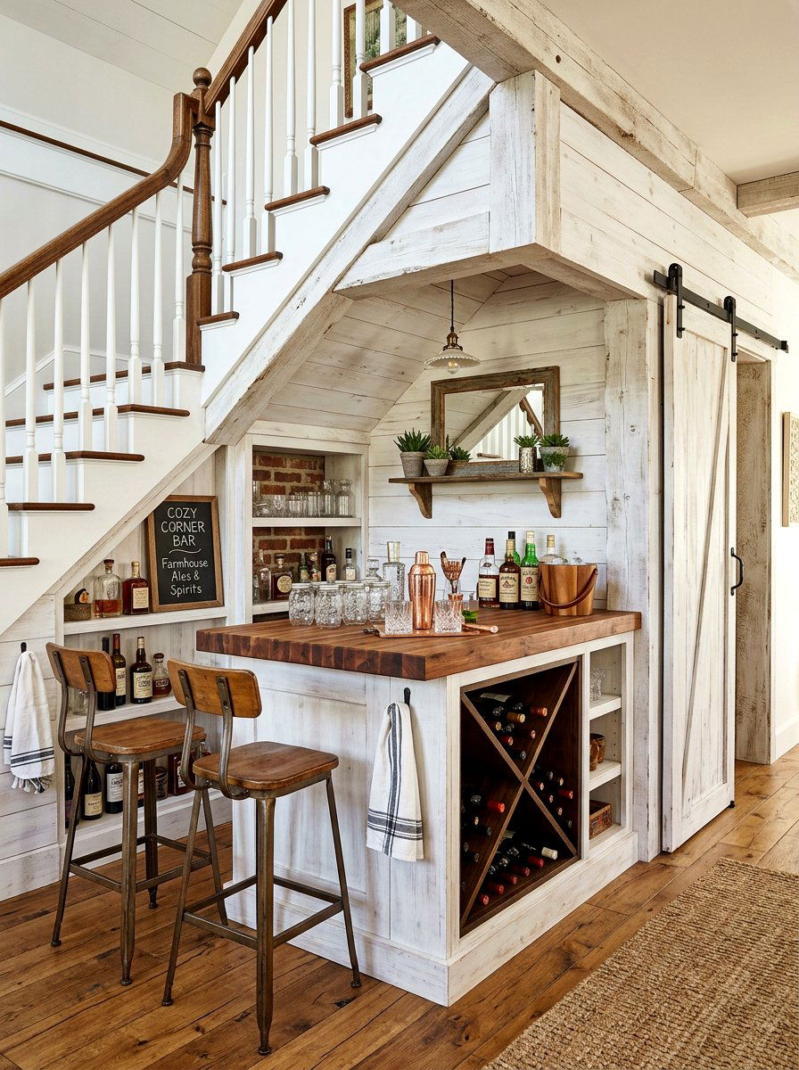 Farmhouse Under Stairs Bar - 30 under stairs wine nook ideas