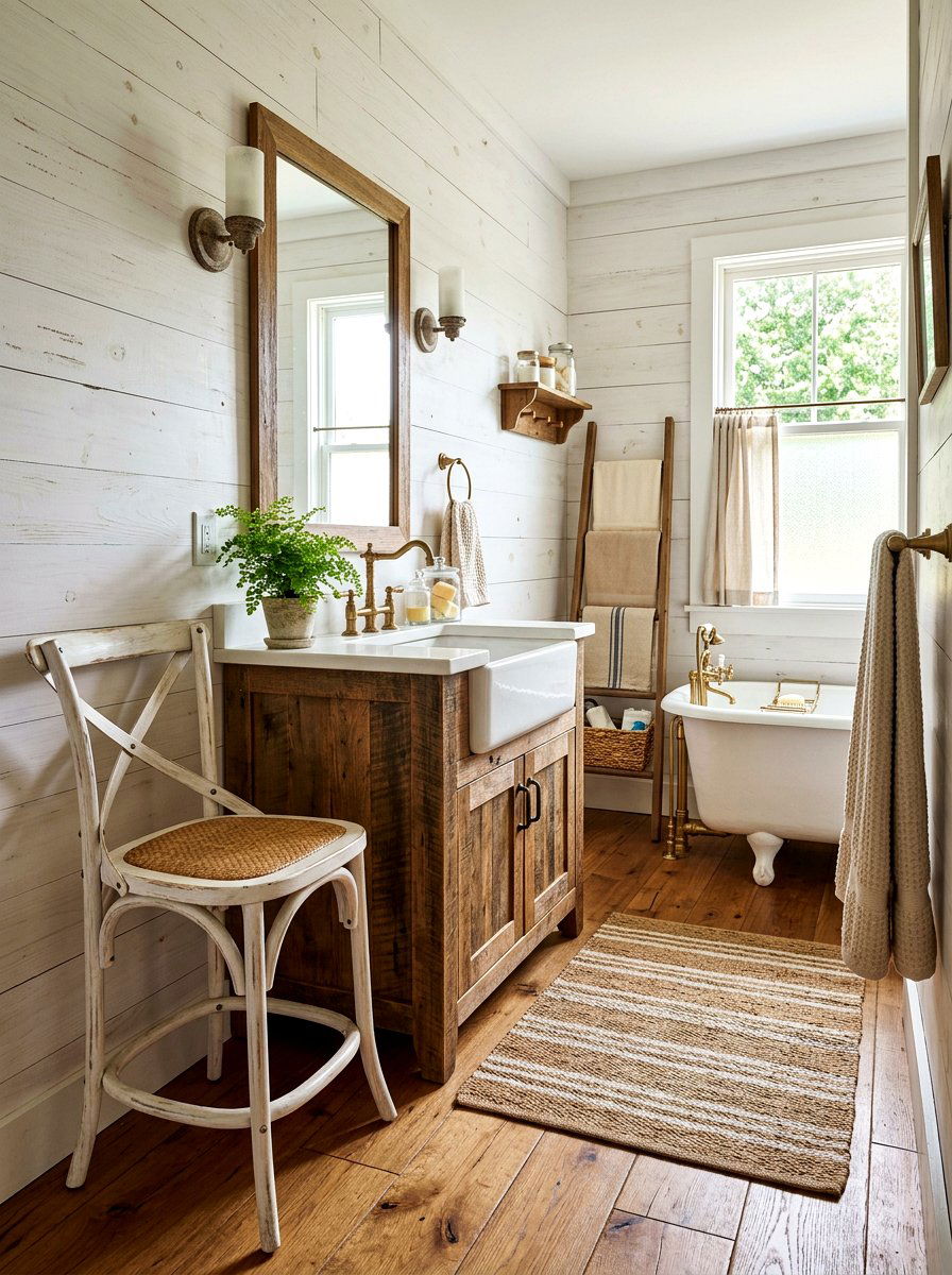 Farmhouse Vanity Stool - 30 vanity stool bathroom ideas