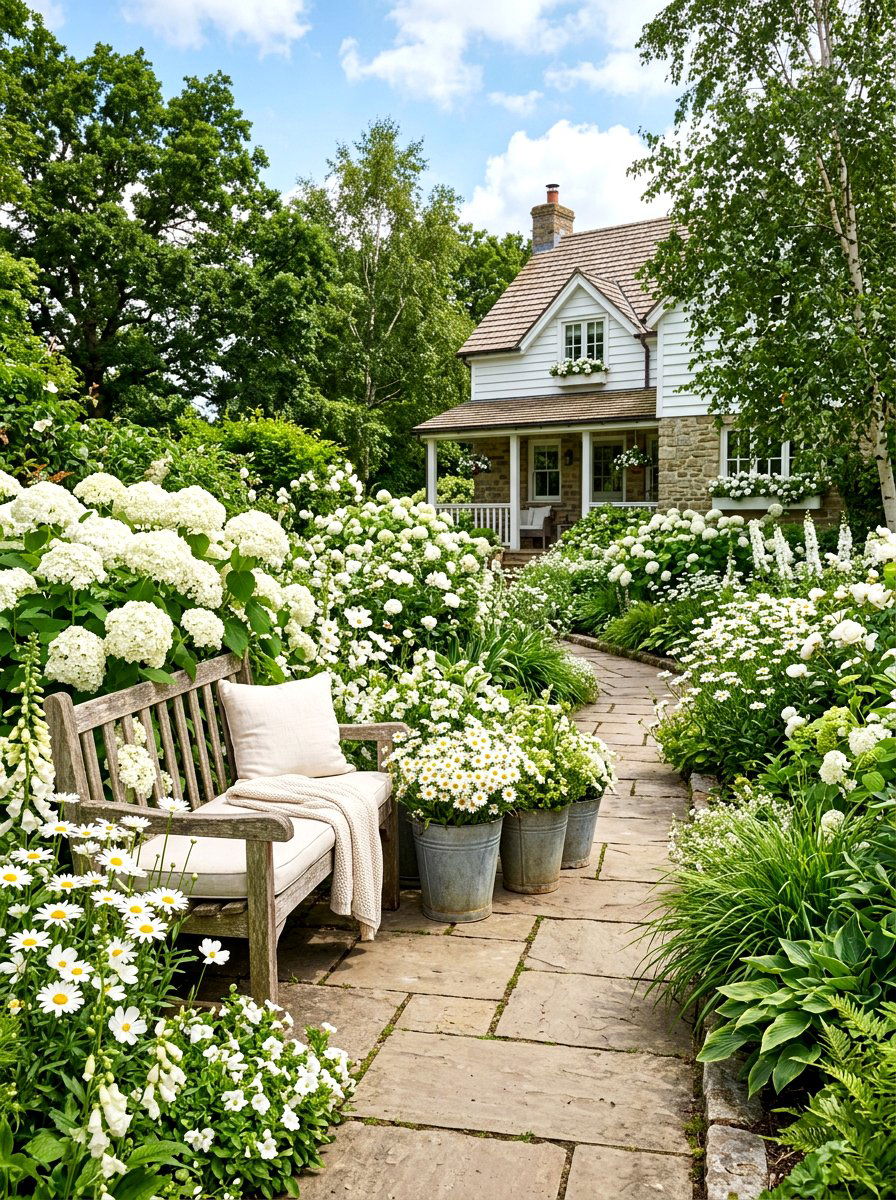 Farmhouse White Garden - 30 white flower garden ideas