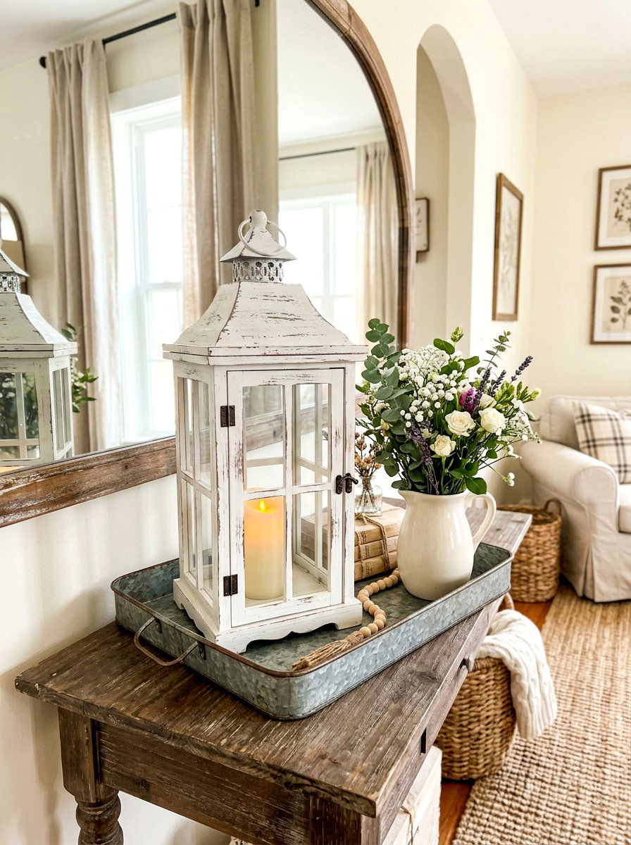 Farmhouse White Lantern - 30 lantern decor ideas