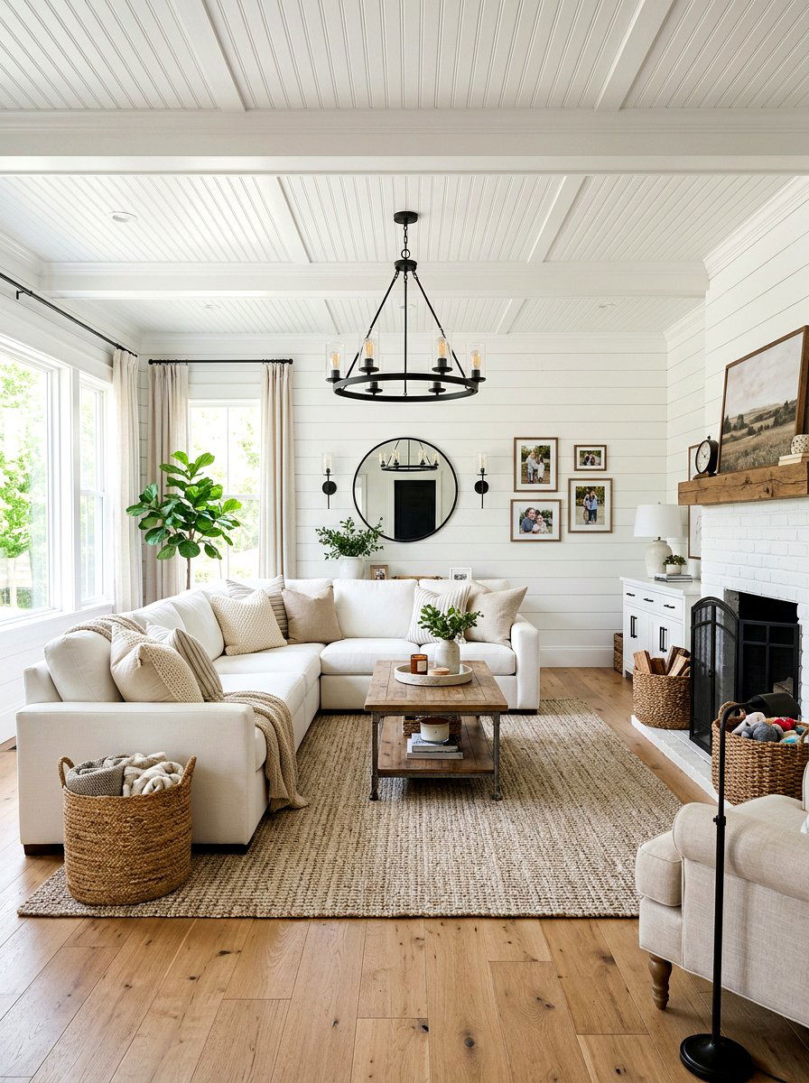 Farmhouse White Living Room - 30 white living room ideas