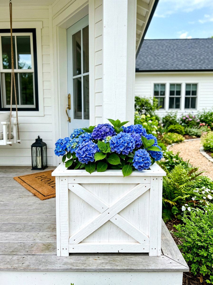 Farmhouse White Wooden Box - 30 porch column planter ideas