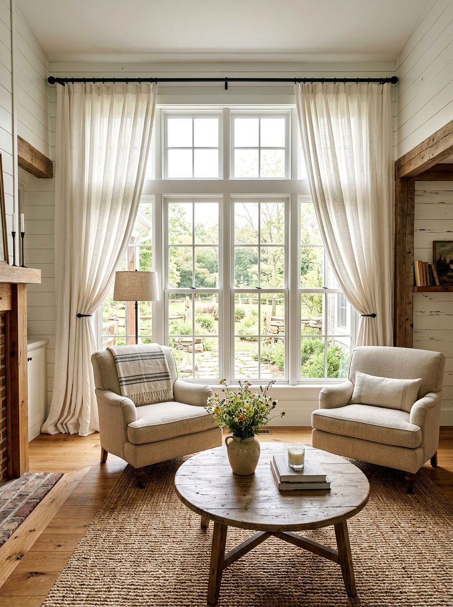 Farmhouse Window Treatments - 30 rustic farmhouse living room ideas