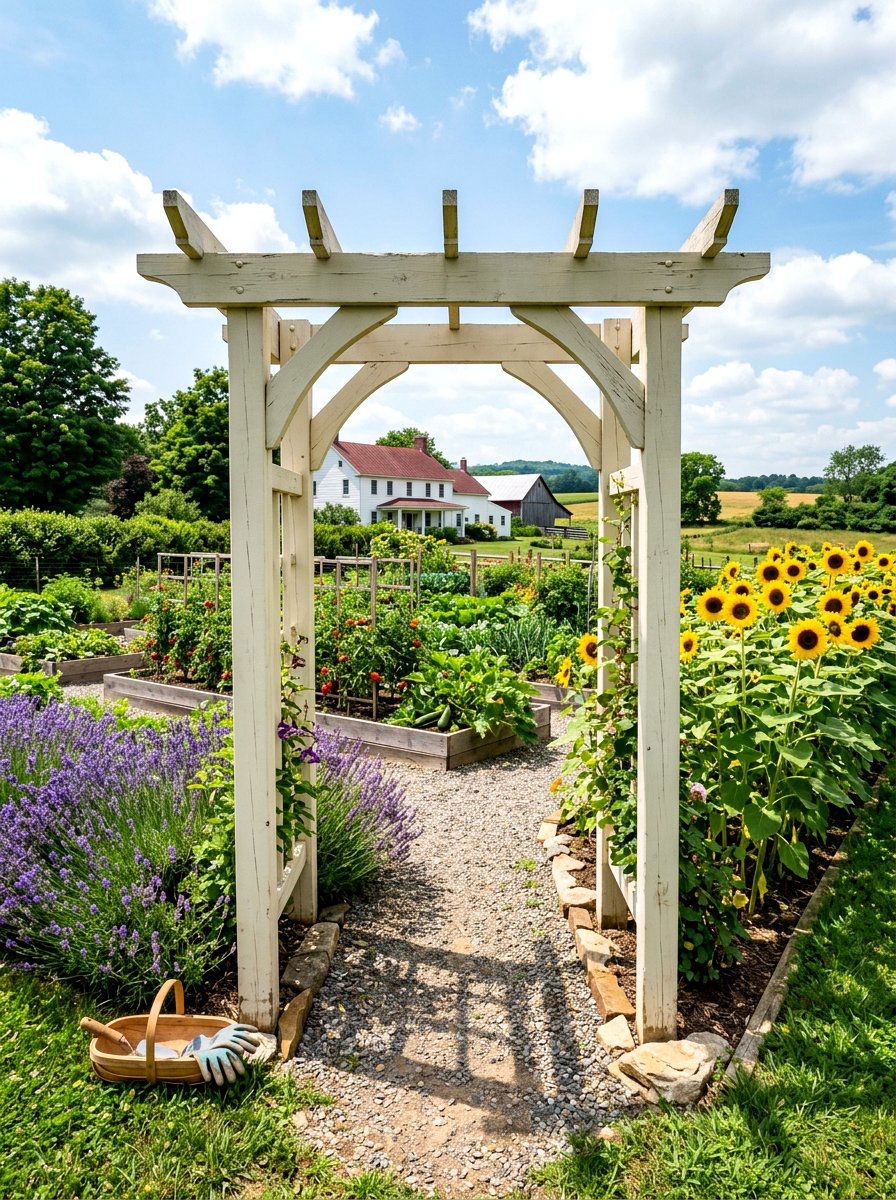 Farmhouse Wood Arbor - 30 backyard arbor ideas