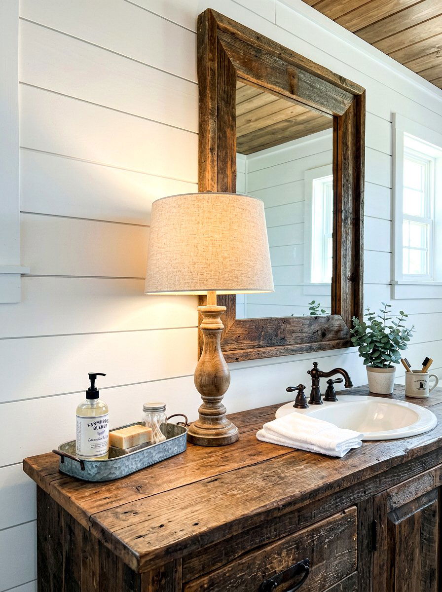Farmhouse Wood Lamp - 30 mini lamp bathroom counter ideas