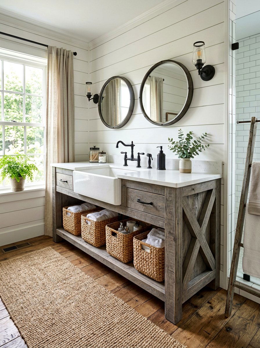 Farmhouse Wood Vanity - 30 wood vanity ideas