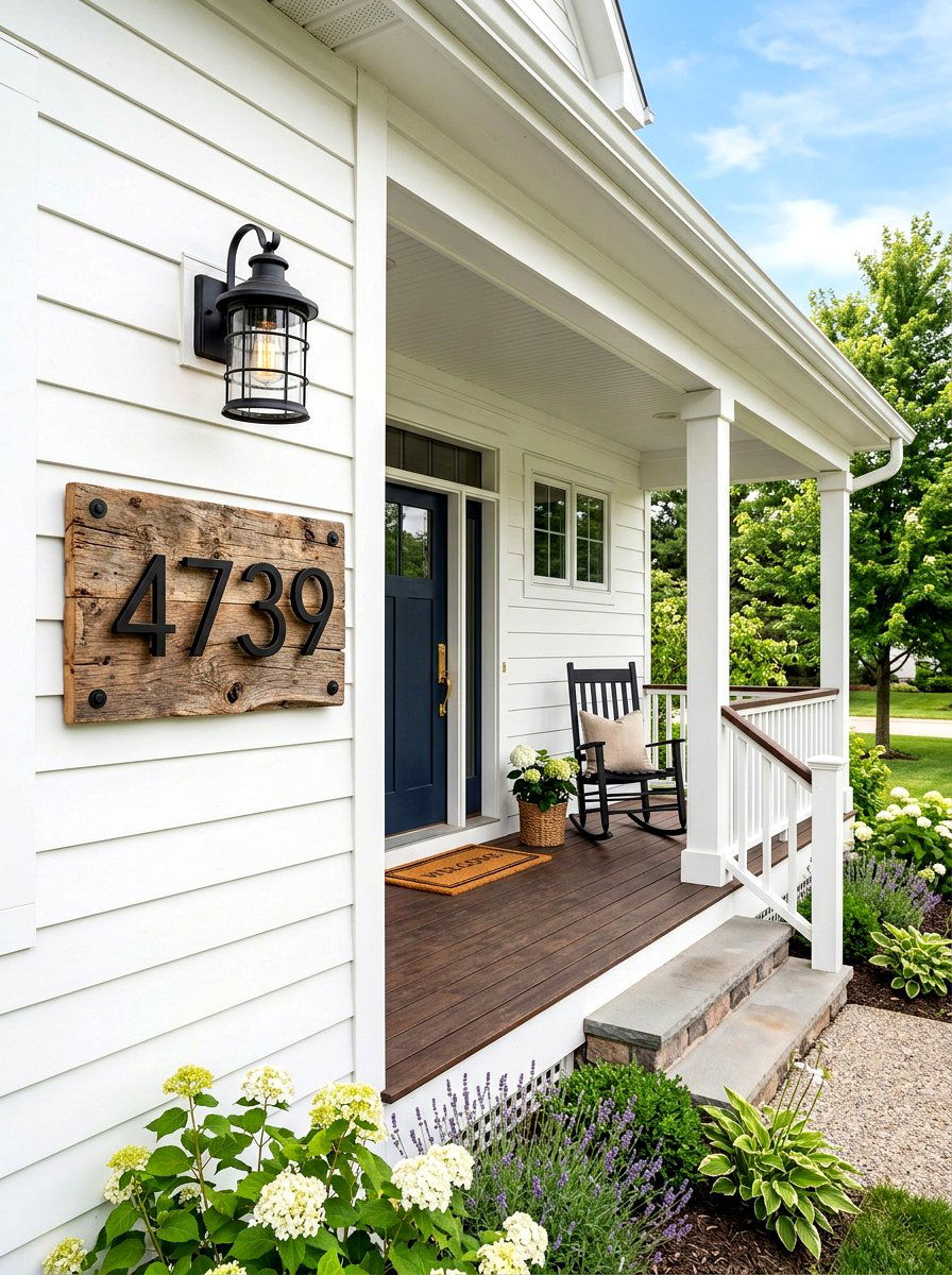 Farmhouse Wooden Address Board - 30 house number display ideas