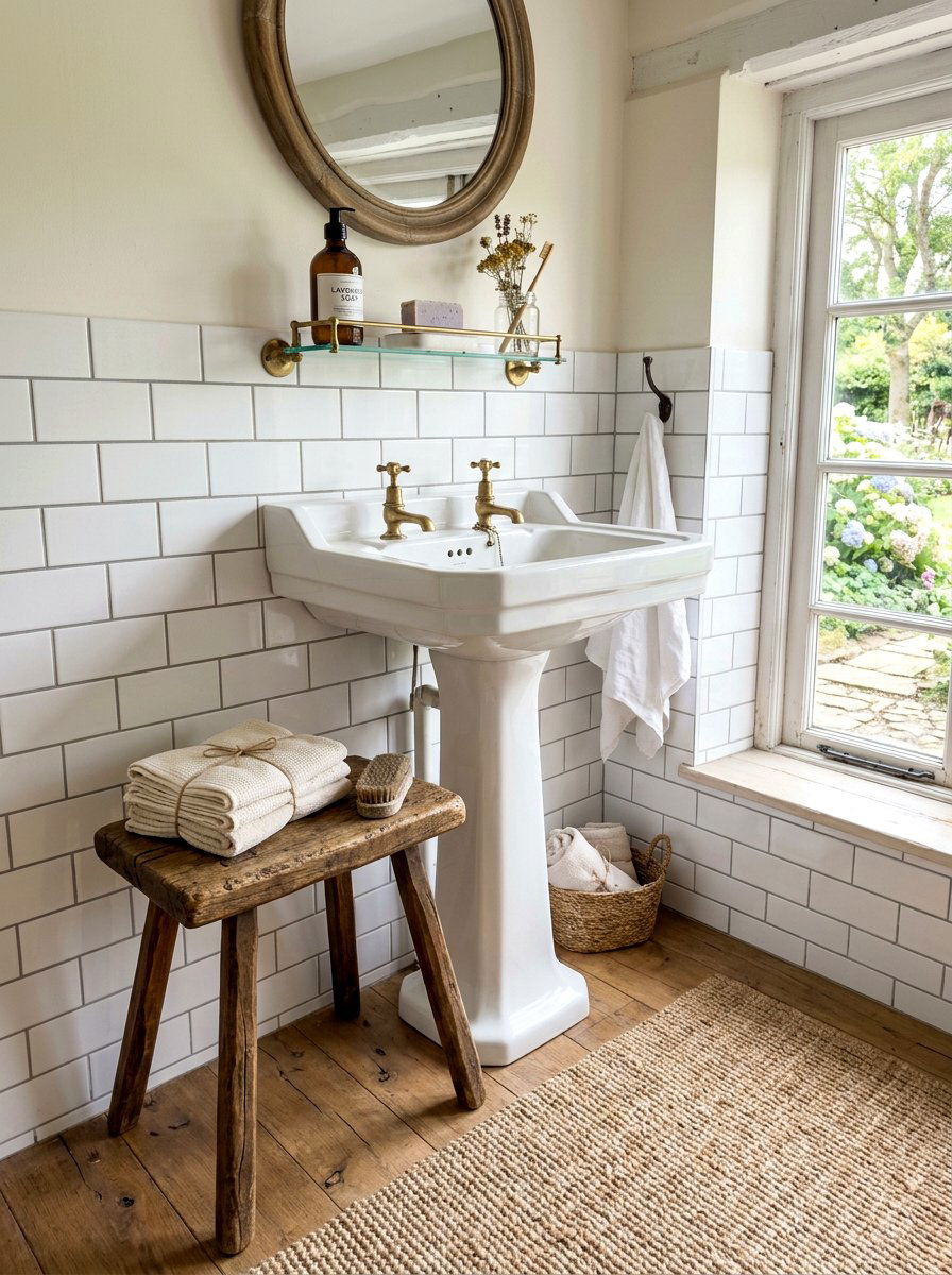 Farmhouse Wooden Milking Stool - 30 bathroom stool ideas