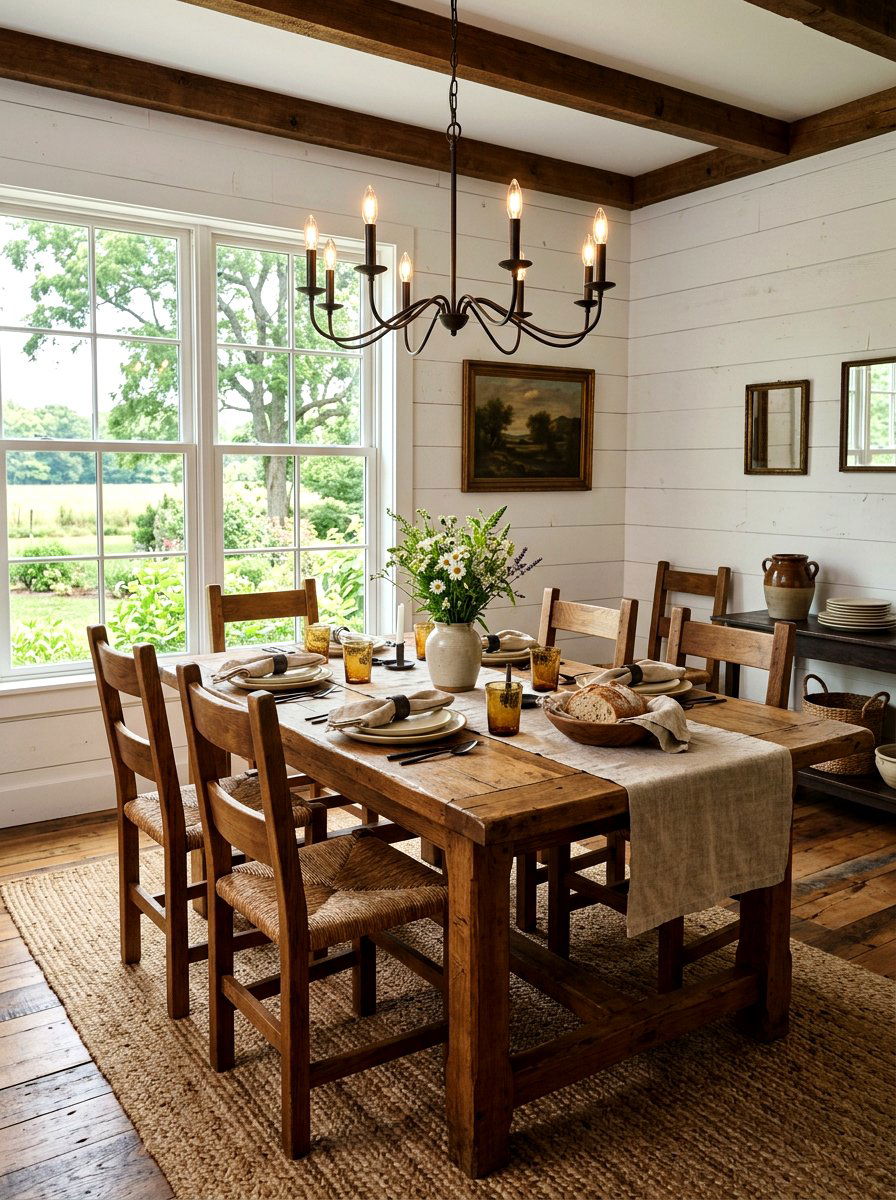 Farmhouse Wooden Table - 30 casual dinner table ideas