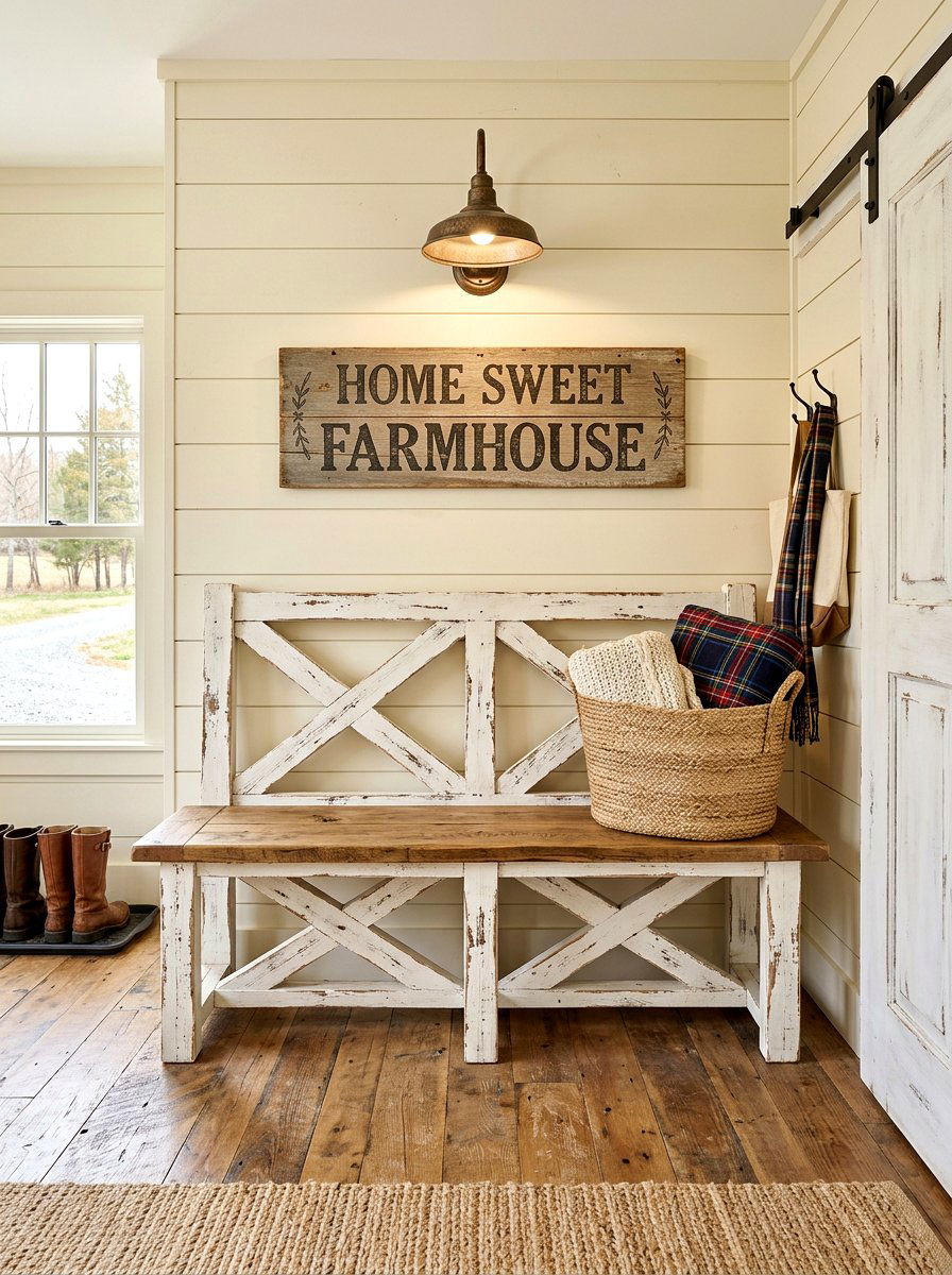 Farmhouse X Frame Bench - 30 front porch bench ideas