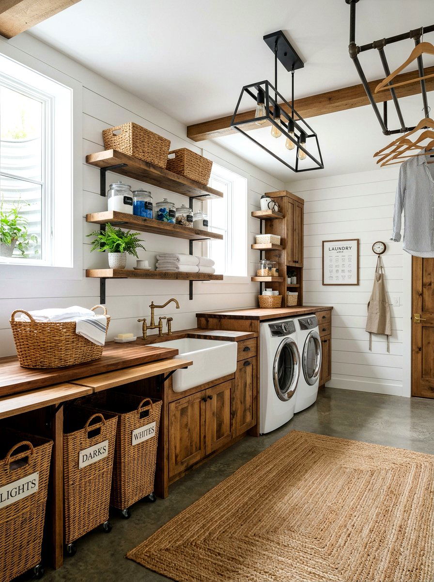 Farmhouse basement laundry room - 30 basement laundry area ideas